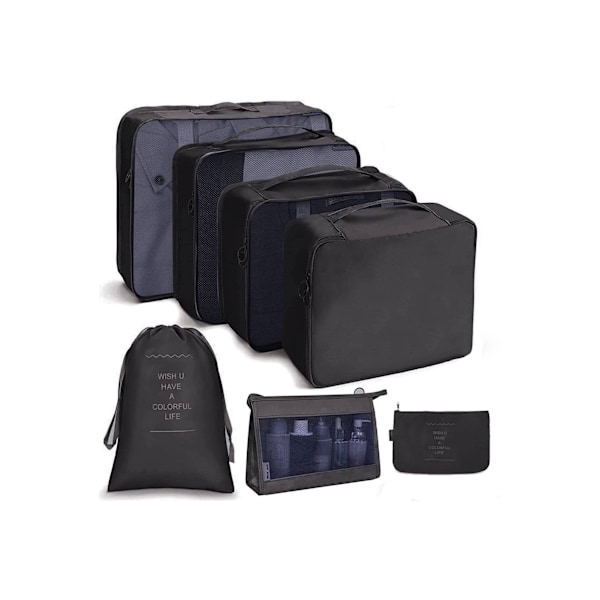7/8/9/10 Delars Set Reseorganisatör Förvaringsväskor Resväska Packningskuber Set Fodral Bärbar Bagage Kläder Sko Ordning Påse Vikbar 7 pcs black 1