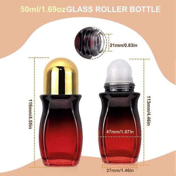 4-pack rullflaskor 50 ml gradient röd glas deodorant rullflaska och öppnare parfymflaskor guld Gold