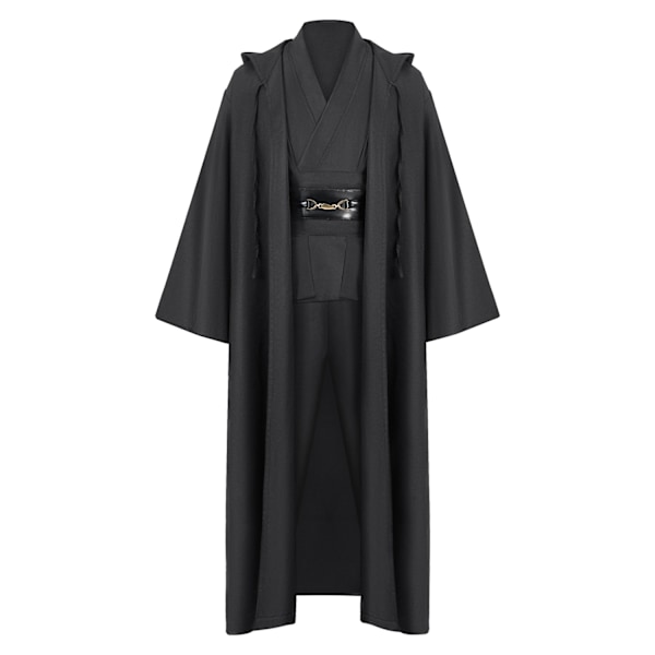Mub- Obi-Wan Kenobi cosplay kostume i høj kvalitet, sort Jedi kappe, lyssværd duel sort - perfekt sort Black L