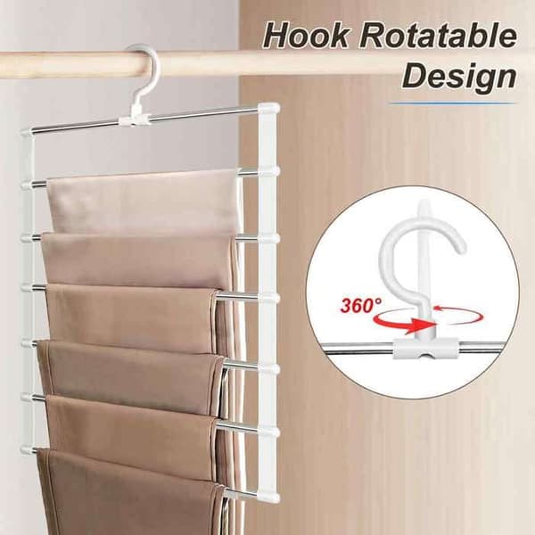 2 stk. buksebøjle, 360° drejekrog, foldbar, rustfrit stål, ABS, til garderobe, kollegieværelse.