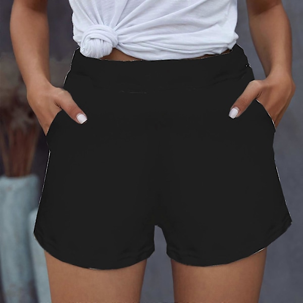 Naisten olohousut, treenishortsit, yksiväriset shortsit, arkishortsit taskulla LGL musta Black L