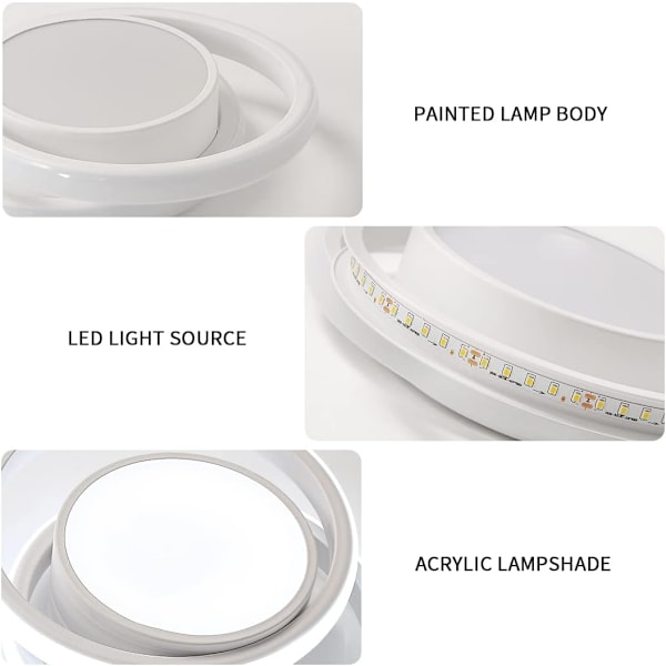2 STK Dobbel rund hvit LED taklampe i aluminium 32W 27*22*6CM hvitt lys 220V 6500K 1PCS