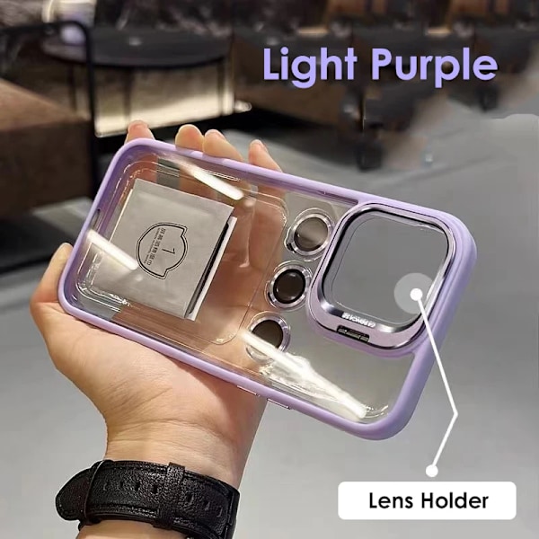 Metall Linsskyddsring Ställ Telefonfodral För IPhone 15 12 13 14Pro Max 11 Kameraglasskydd Transparent Stötsäkert Skal Lätt Purpl Light Purple For iPhone 12 Pro