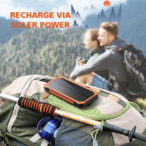 Powerbank solcellelader, 20 000 mAh bærbar trådløs lader med USB C inngang/utgang for mobiltelefoner, eksternt batteri med dobbel for camping