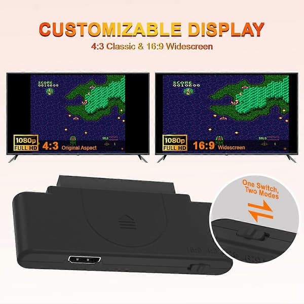 PC Engine RGB til 1080P HDMI-kompatibel video-lydadapter med 16:9/4:3-bryter for PCE PC Engine spillkonsoll Black