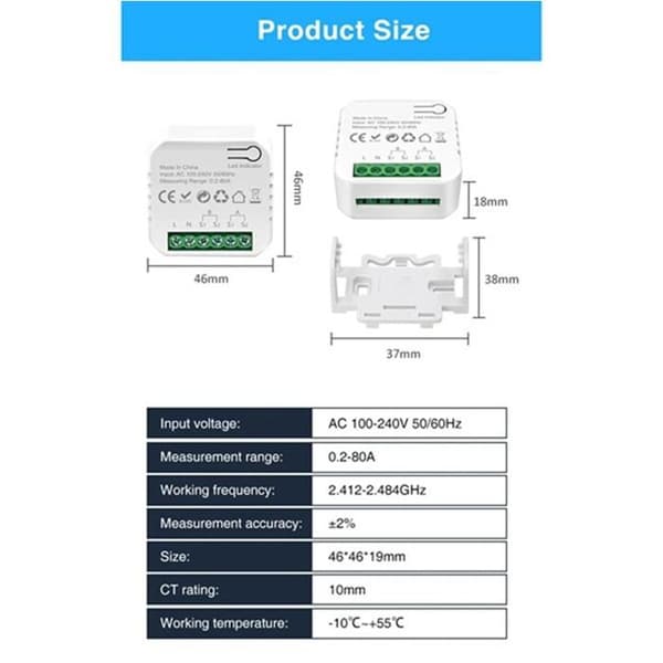 Tuya WiFi 80A Smart Digital Energimätare Strömtransformator Energiproduktion Konsumtionsmonitor