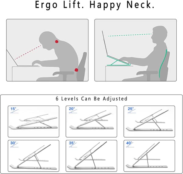 AiTodos® Laptopstativ, skridsikkert, 6 højdejusteringer, aluminiumslegering, foldbart og bærbart, ventilation og varmeafledning, understøttelse af bærbar computer