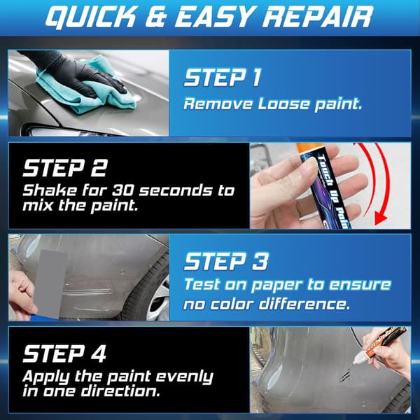 Prowithlin Bil Touch-Up Pen, Hurtigtørrende og Præcis Reparation Grey -