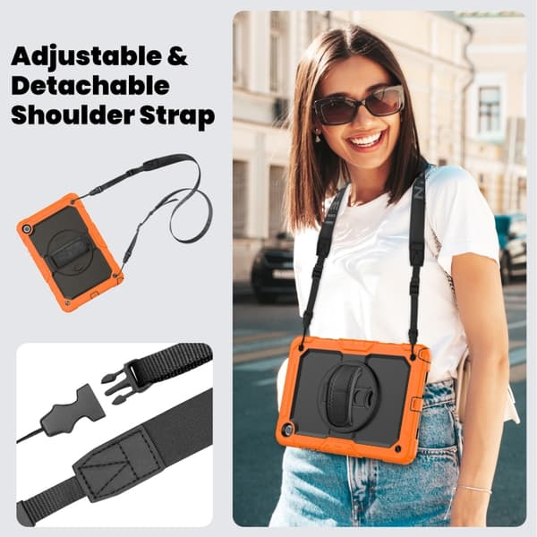 Samsung Galaxy Tab A9+ / A11+ Silicone + PC Case with Shoulder Strap Apelsin