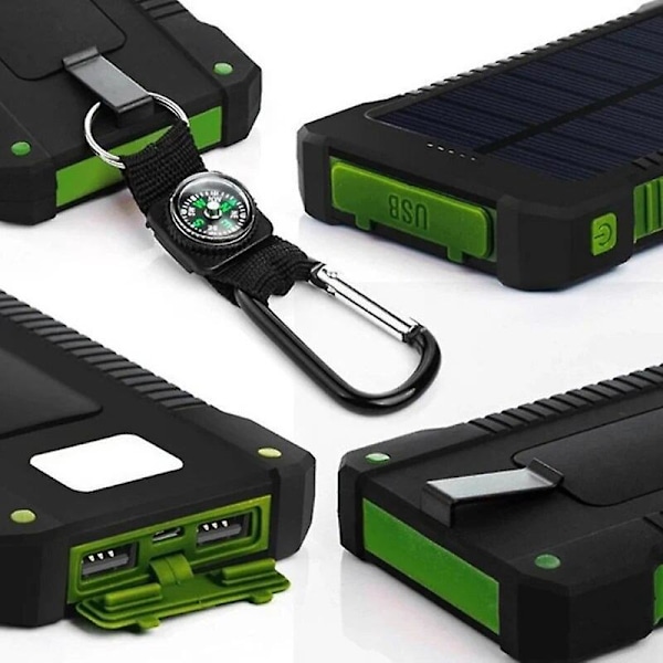 20000mAh bærbar solcellelader for utendørs bruk, villfiske, camping, høykapasitets backup-strøm, hurtiglading, mobil strøm Verde