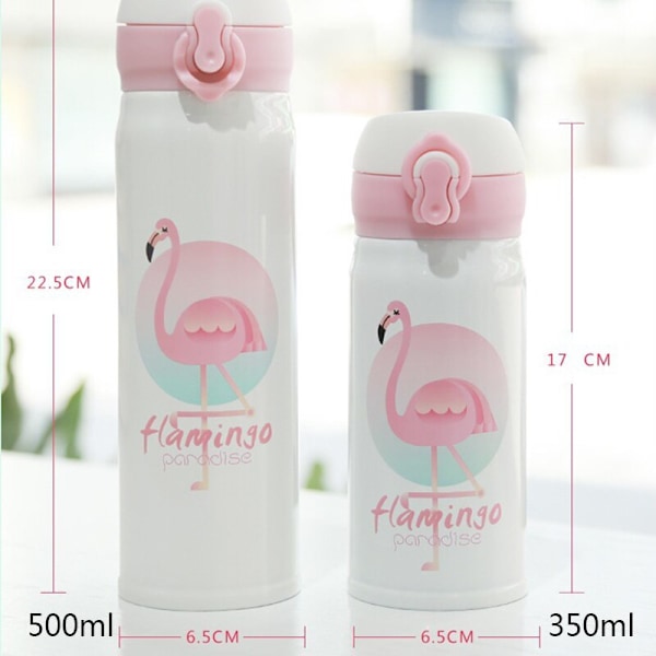 Söt Flamingo Mönster Termisk Isolering Vattenflaska Rostfritt Stål Läckagesäker Vakuumflaskor Studsande Lock Vakuumkopp Dricksartiklar 500ml
