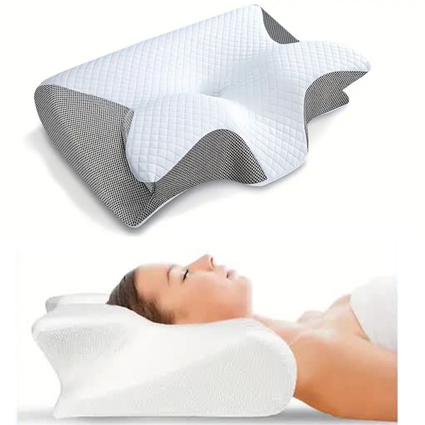Ortopedisk kudde i memory foam för nacken, bekväm kudde med långsam återhämtning för sömn i fjärilsform Light Gray