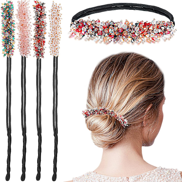 4 stk. Rhinestone Hårknold Maker Magisk Hårstyling Deft Bun Elegant Simpel Knold Maker (Mørk Farve)