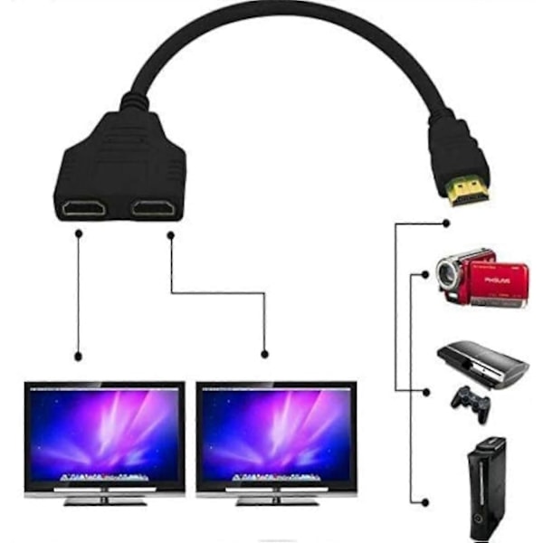 HDMI-kaapeli 1080P HDMI-jakajakaapeli Portti Uros - 2 Naaras 1 sisään 2 ulos -jakaja