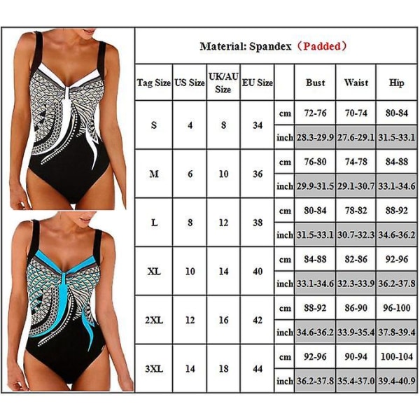 Printed sexig baddräkt i ett stycke Tummy Control Monokini Summer Beach Vadderad kropp Baddräkt Baddräkt Blue 2XL