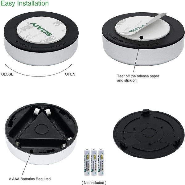 5-pack självhäftande LED-spotlampa nattljus som drivs av 3 batterier för garderob/skåp/hylla/entré/kök/passage