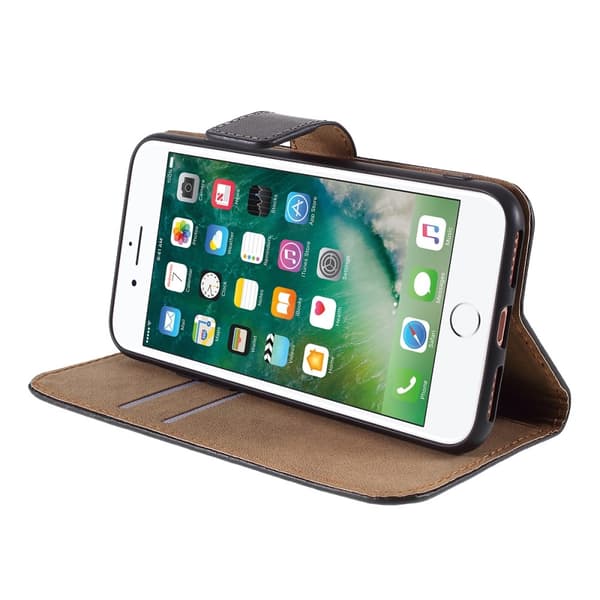 iPhone 7/8/SE (2020/2022) - Ægte Læder Wallet Case - Sort Black Svart