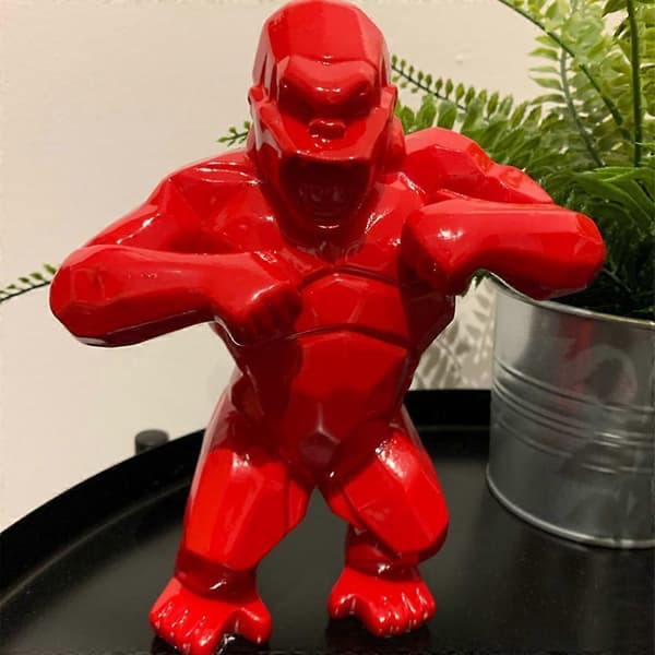 Boksende Gorilla Statue Dyr Ape Figur Resin Orangutang Skulptur Dekorasjon Red