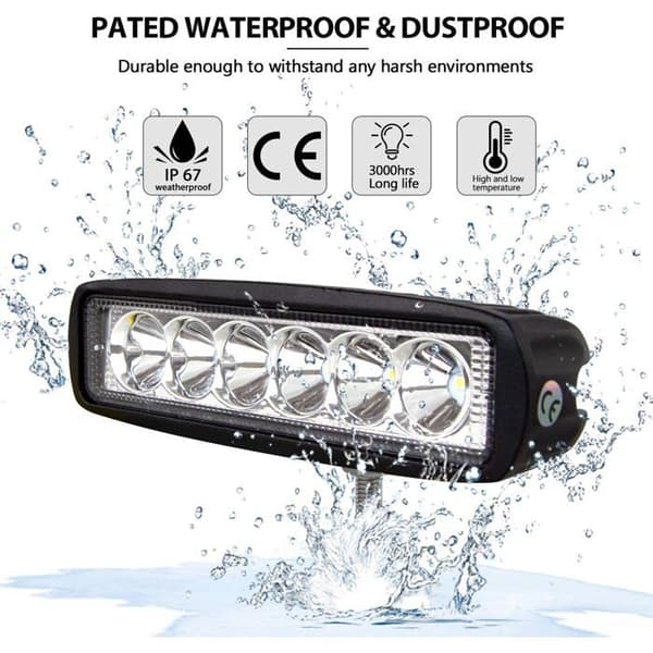 LED arbeidslys, 12V 18W 15cm LED-bar, vanntett IP67 bil LED-spotlight, tåkelys