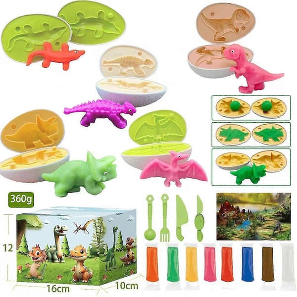 Lekedeig Dinosaur Egg Sett med Leker og Tilbehør for Gutter og Jenter i Alderen 3-8 A