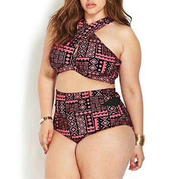 Lady Bikini Set Badkläder Baddräkt Plus Size Red 3XL