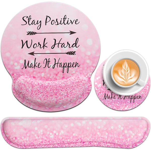 Musmatta med handledsstöd, Qomolama 3-i-1 handledsstöd musmatta set, Gaming musmatta med halkfri bas, Ergonomisk musmatta, Memory Foam tangentbord Pink Particle