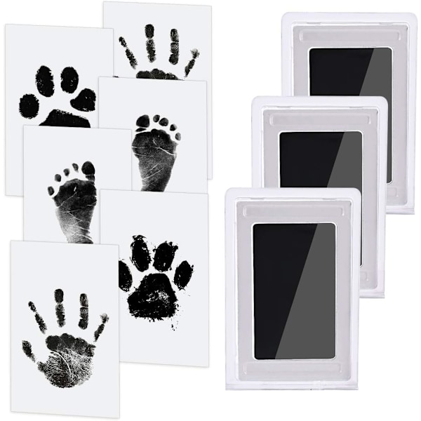 Baby Hand- och Fotavtrycksset, 3 Bläckdynor med Clean-Touch, 6 Avtryckskort, Husdjurstass Bläckfritt Avtryck, Säkert Giftfritt för Fötter och