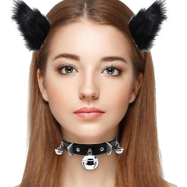 Kattöron Och Varg Räv Djursvans Cosplay Kostym Fuskpäls Hårklämma Huvudbonad Halloween Läder Hals Chocker Set Festpresenter HAW3321WT