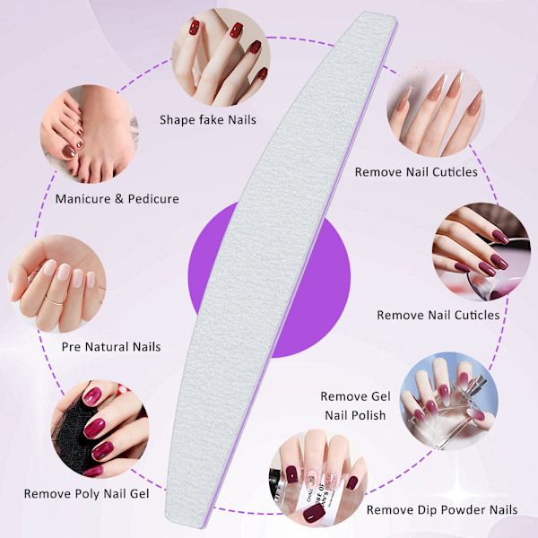 Nagelfil 100/180 Professionell Manikyrset 10st/15st Slipgel Polering Dubbelsidig Halvmåne Fil Nagelverktyg 10pcs
