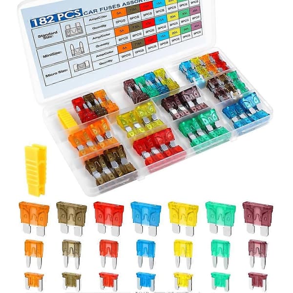 182 STK BilSikringssortiment, Profesjonelle Bladsikringer for Bil - Standard & Mini & Lavprofil Mini Sikring