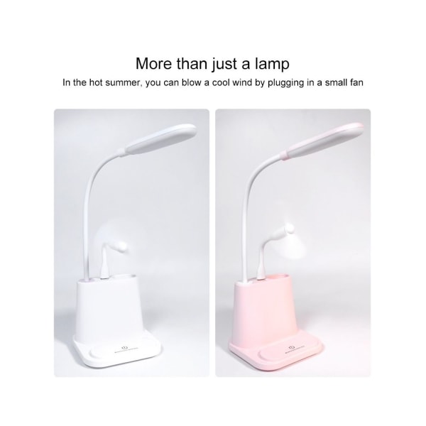 LED-bordslampa med telefonladdare och pennhållare, varmt vitt ljus, tvåläges natt, stöd för USB utgång (vit)