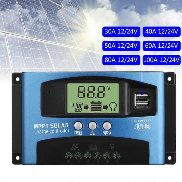 MPPT Solar Charge Controller 30A 40A 50A 60A 80A 100A Automatisk Opladning Afladning LCD Solpanel Batteri Regulator 30A