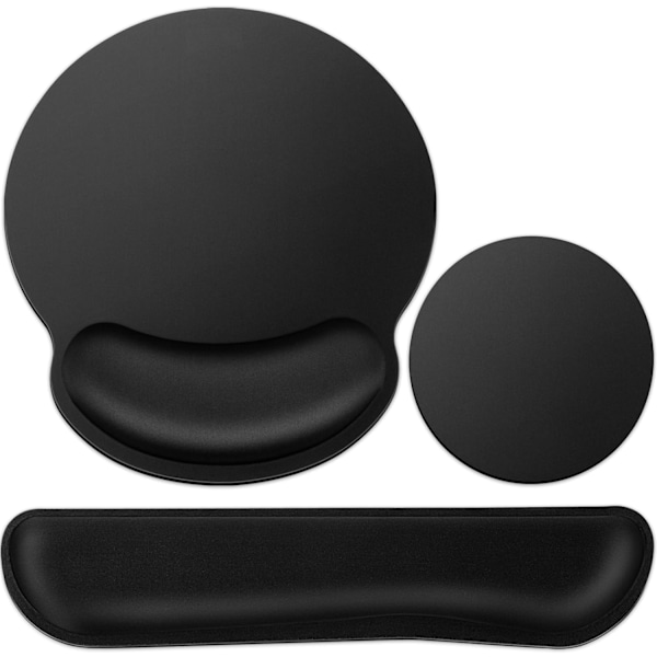 Musmatta med handledsstöd, 3-i-1 handledsstöd musmatta set, gaming matta med anti-halk bas, ergonomisk musmatta, memory foam tangentbord gel handledsstöd Black