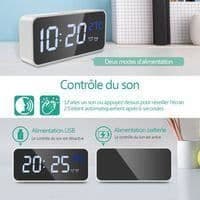ORIA Digital Väckarklocka, Mini Digital Klocka, LED Alarm, Termometerfunktion, Snooze, 2 Alarm, 12/24H, USB-driven (Vit)