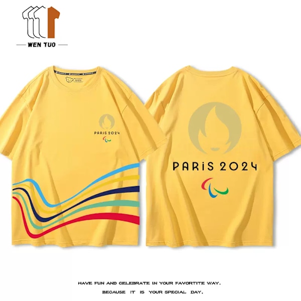 2024 Paris Olympics Rings PARIS Kortärmad T-shirt - Unisex Barn Kommemorativ Sporttopp STYLE 2 L