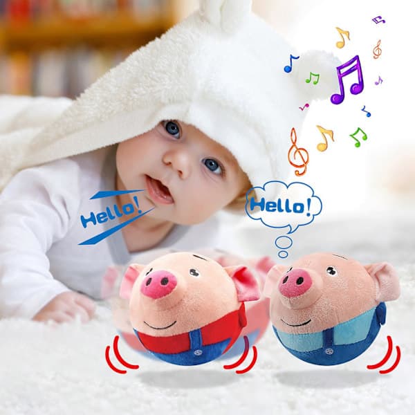 Jumping Pig Charging Version Bouncing Ball Plush Toy Recording Singing Cute Bouncing Toy Blue