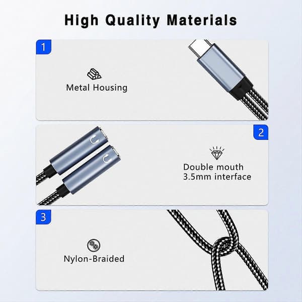 USB-C til dobbel 3,5 mm lydadapterkabel for enheter