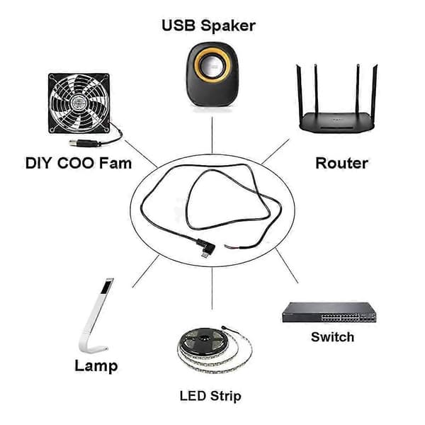USB C Pigtail 2-benet strømkabel bart ledningskabel 22AWG understøtter 5V 3A opladning 1m Elbow