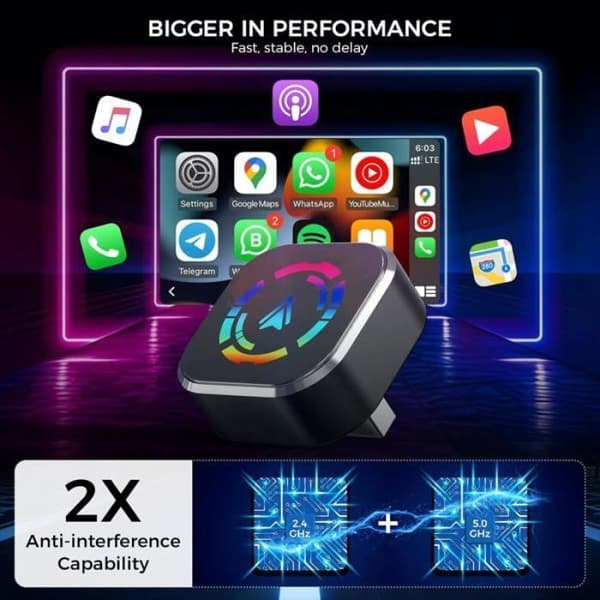 XJYDNCG trådløs CarPlay-adapter for iPhone, umiddelbar kablet til trådløs konvertering, Plug & Play, mini stabilisert bilradiodesign