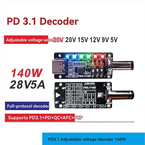 2X PD3.1 Snabbladdningsprotokoll Trigger Typ C Honkontakt 20V28V5A Automatisk Deception Power Aging Board Black