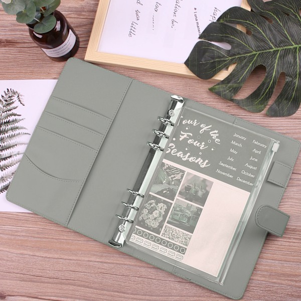 A6 Budget Planner med 12 Kontantkuvert, Färgglad PU Läder Notebook Pärm med 12 st A6 Pärmfickor grey A5