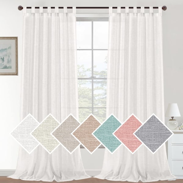 Linnegardiner för Vardagsrum, 2 Stycken, Skira Gardiner, Moderna Öljettgardiner, Dekorativa för Fönster, Heminredning och D Blanco 132X241CM