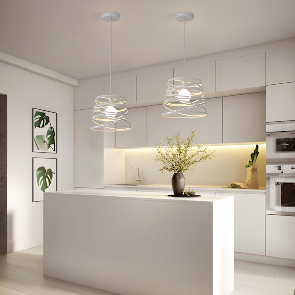 Industriel Pendel Loftlampe, Hvid Spiral Pendel Loftlampe, E27 Pendel til Spisestue Køkken Stue (Sin Bombilla)