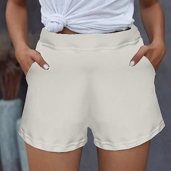 Lounge Shorts til Kvinder, Træningsshorts, Ensfarvede Shorts, Hverdagsshorts med Lomme LGL Hvid White S