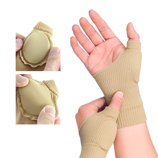 Compression Gloves with Wrist and Thumb Support 1 Pair Beige Beige 35