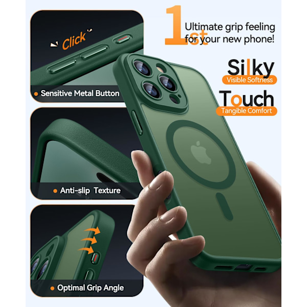 Magnetiskt skal för iPhone 16 Pro Max med fullständigt kameraskydd [MagSafe-kompatibelt] [Transparent matt] Skyddande mobilskal, Deep Purple G Deep Green iPhone 16 Pro