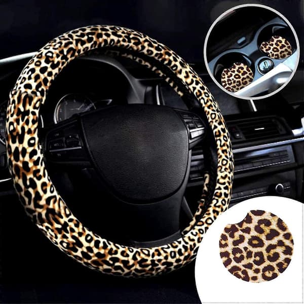 Leopard Print Ratdæksel til Kvinder, Leopard Ratdæksler, Leopard Biltilbehør Beige