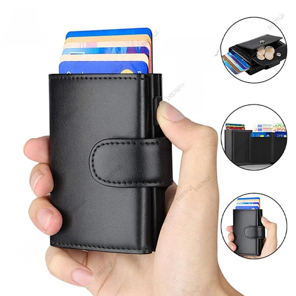 Mikrofiberläder Herrplånböcker Mode Korthållare Tredelad Plånbok Pengapåsar Smart Smal Tunn Myntficka Plånbok Black