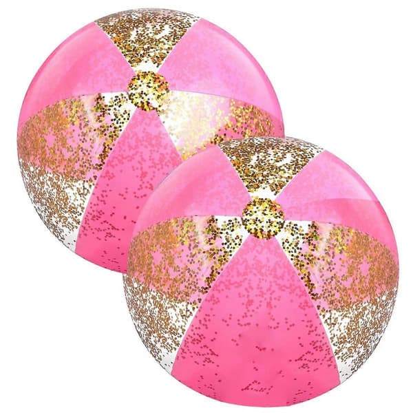2 stk. 40 cm Oppustelige Strandbolde Guld Konfetti Poolbolde til Svømmepøl til Voksne Sommer Bir Pink