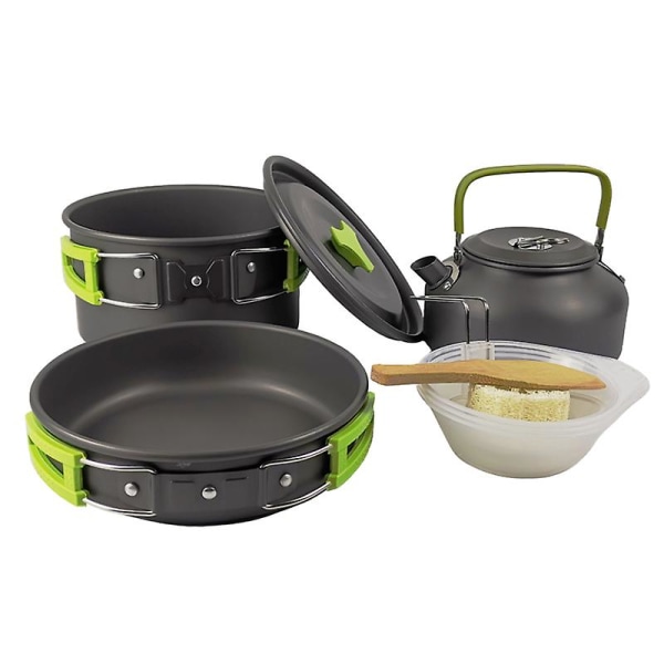 Utomhus camping porslin 3- set portabel hopfällbar picknickkanna tekanna stekpanna porslin utomhus camping bergsklättring utrustning Green